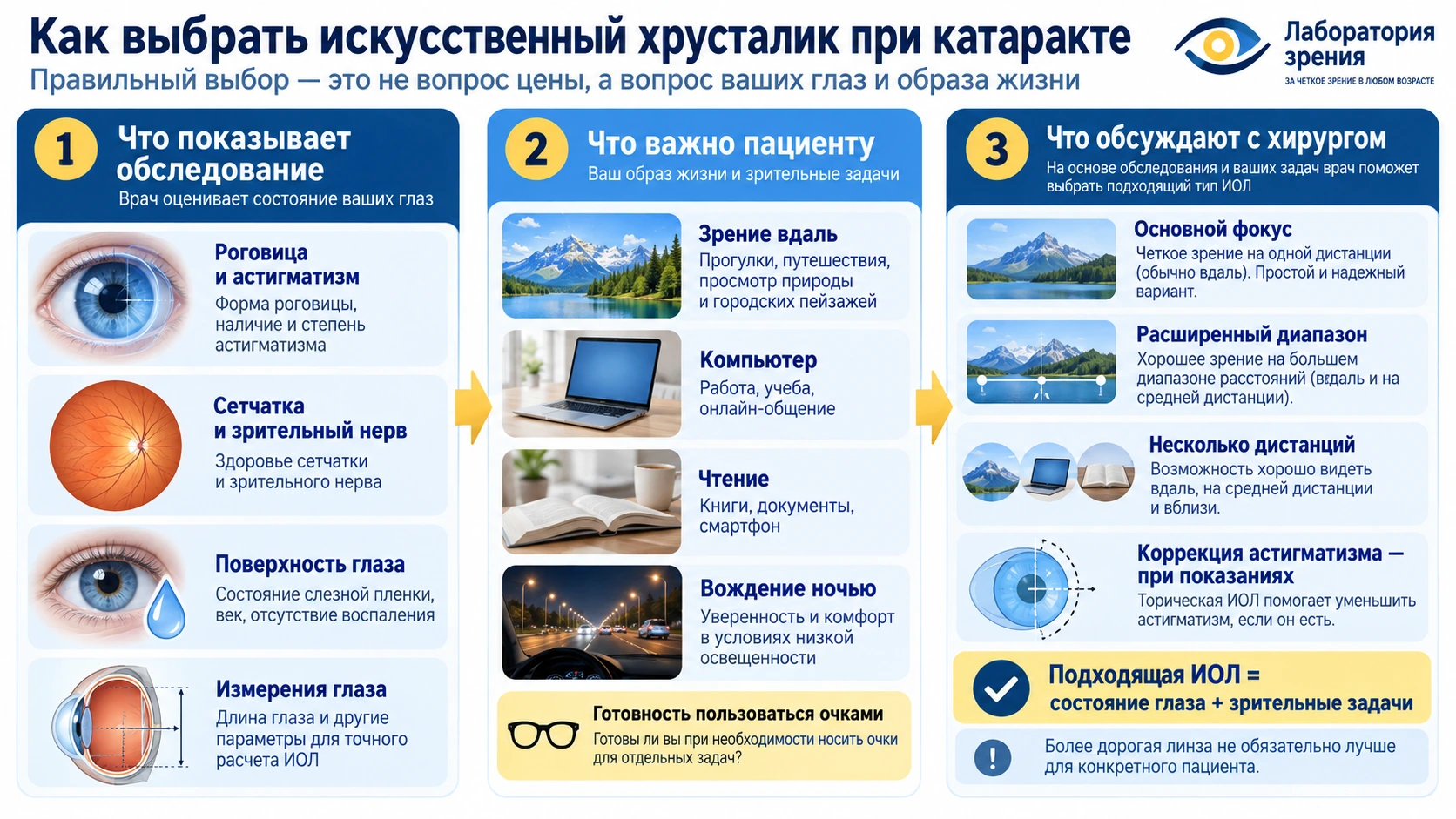 Как результаты обследования и зрительные задачи влияют на выбор ИОЛ