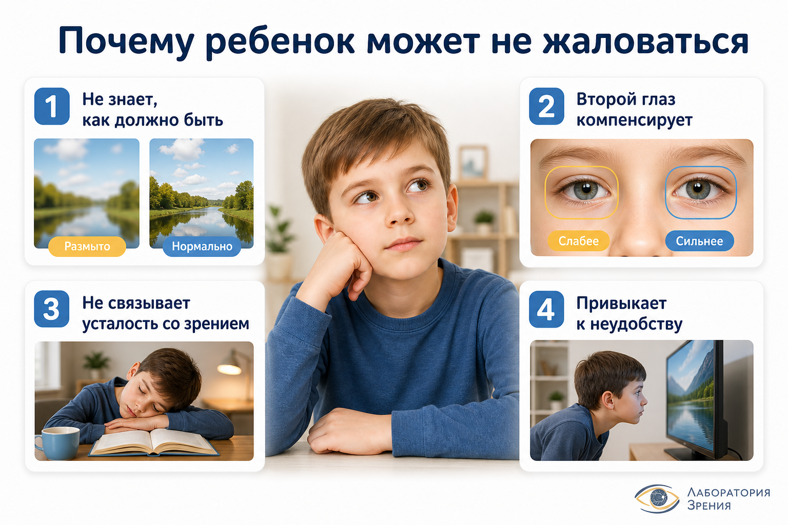 Инфографика о причинах, по которым ребенок может не жаловаться на зрение